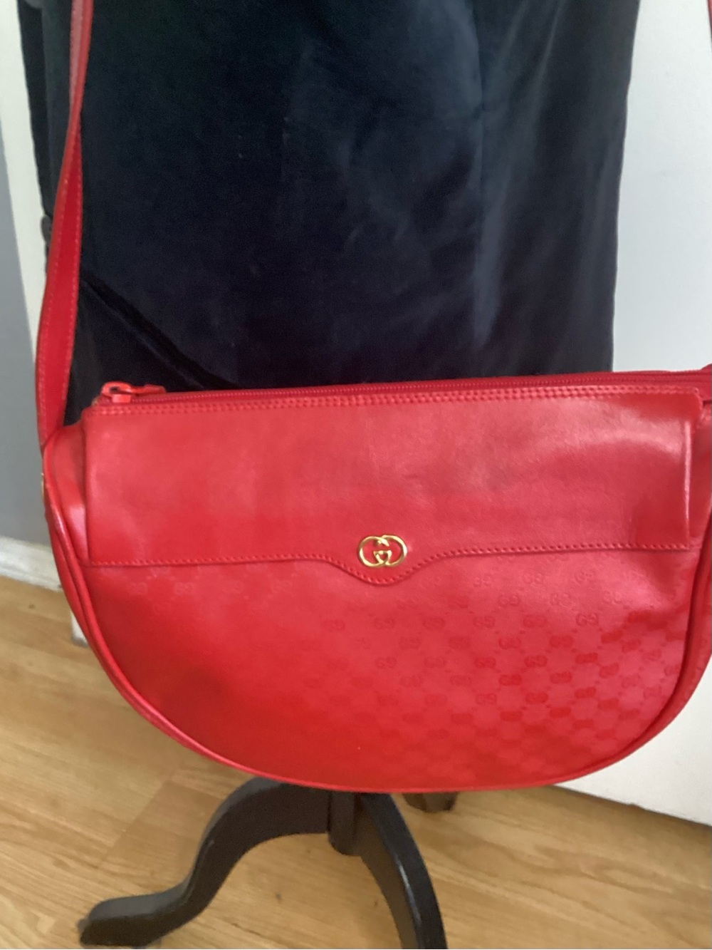 Vintage Gucci Micro-Monogram Red Leather Half-Moon Crossbody Shoulder Bag EUC - Picture 12 of 16